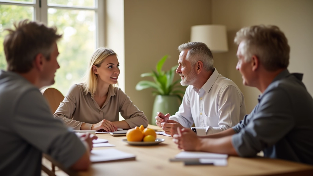 Famille multigénérationnelle se réunissant autour d'une table, discutant de planification